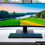Home 18 영상제작 직무에 필요한 컴퓨터 사양 - A sleek modern video editing workstation setup in a bright, minimalist Dutch home studio, featuring ...